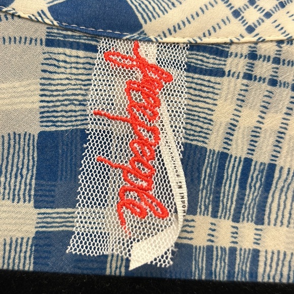 Free People Womens Top Sz XS/TP Easy Rider Sheer Blue Cream Checked Button Down - Picture 7 of 9